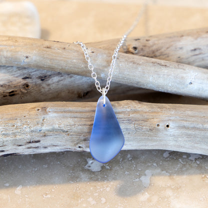 SKY BLUE PENDANT COASTAL GLASS NECKLACE | SILVER PLATED