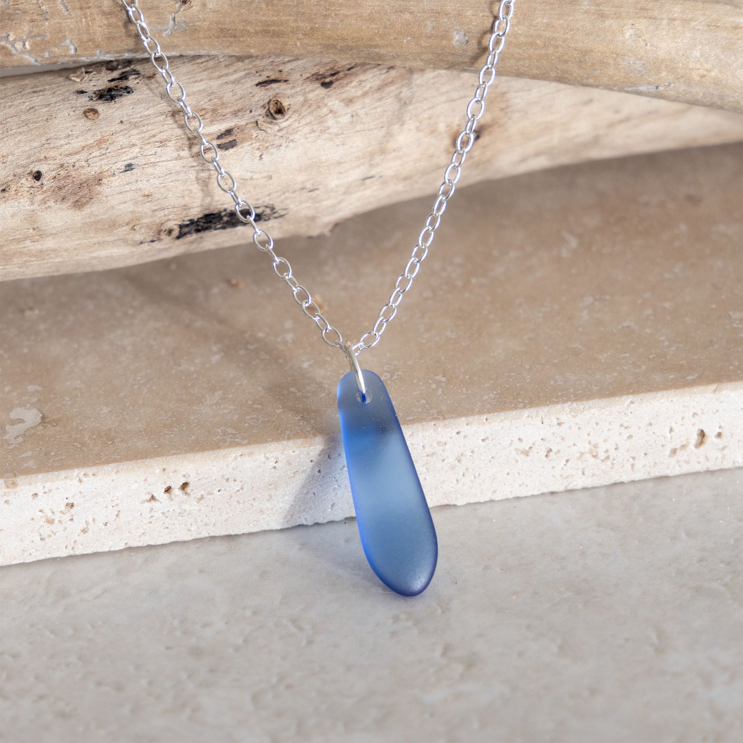 SKY BLUE TEARDROP COASTAL GLASS NECKLACE | SILVER PLATED