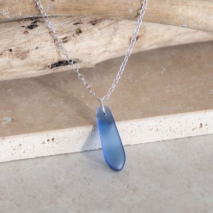 SKY BLUE TEARDROP COASTAL GLASS NECKLACE | SILVER PLATED