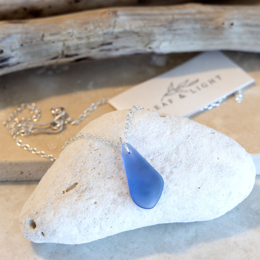 SKY BLUE PENDANT COASTAL GLASS NECKLACE | SILVER PLATED