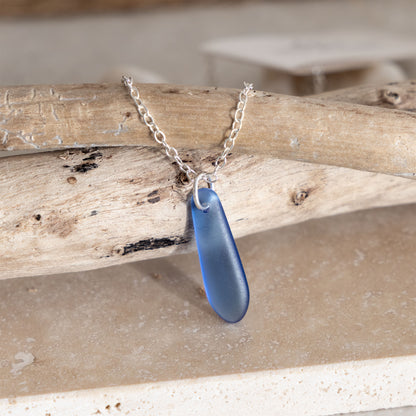 SKY BLUE TEARDROP COASTAL GLASS NECKLACE | SILVER PLATED
