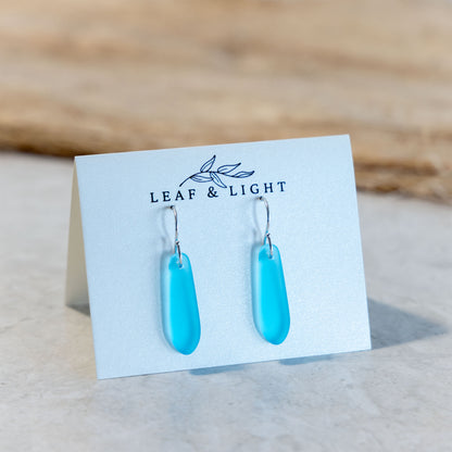 LIGHT TURQUOISE TEARDROP COASTAL GLASS EARRINGS | STERLING SILVER