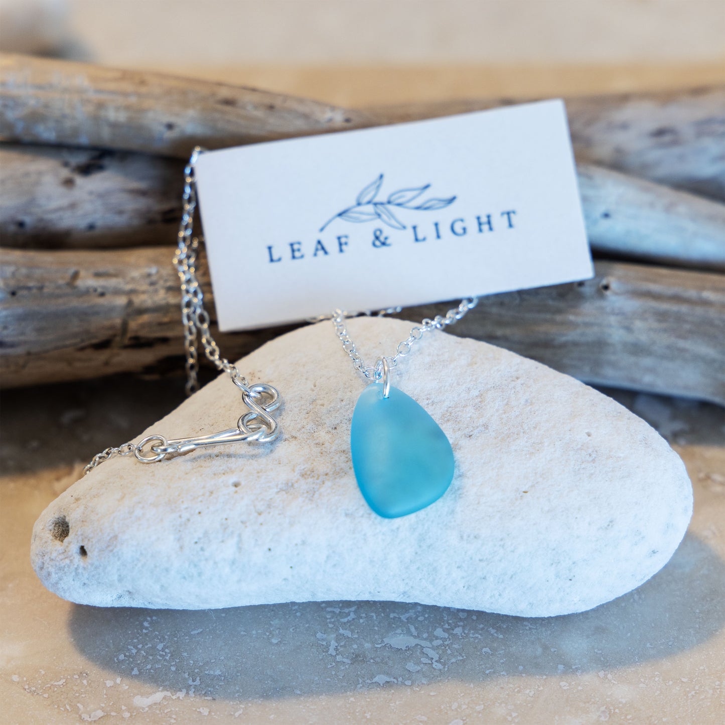 LIGHT TURQUOISE COASTAL GLASS NECKLACE | SILVER PLATED