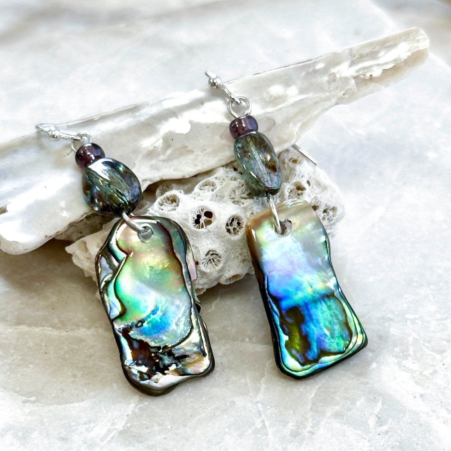 PĀUA SHELL & VINTAGE GLASS EARRINGS