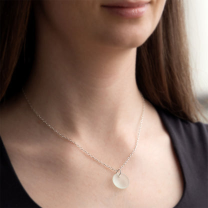 SILVER PLATED COASTAL GLASS NECKLACE - LIGHT AQUA CIRCLE