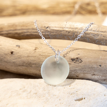 STERLING SILVER COASTAL GLASS NECKLACE - LIGHT AQUA CIRCLE