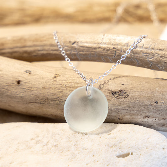 STERLING SILVER COASTAL GLASS NECKLACE - LIGHT AQUA CIRCLE