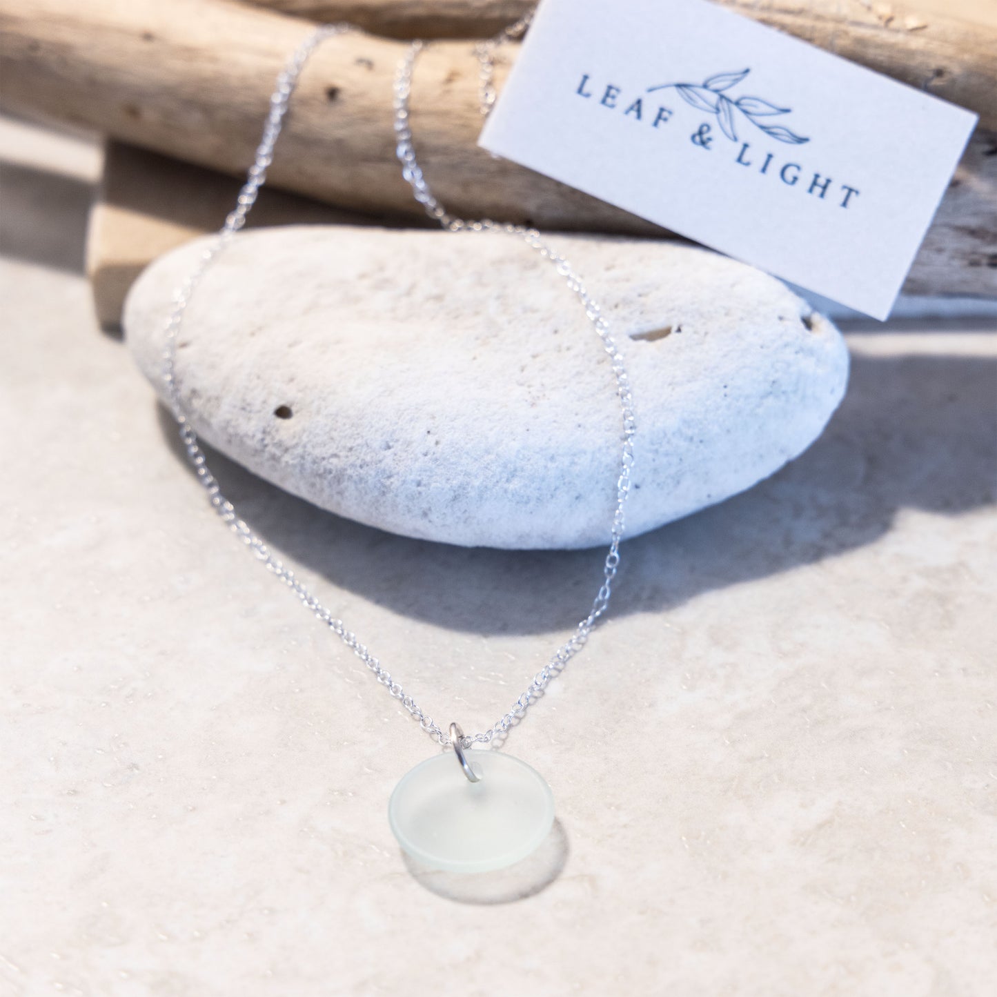 STERLING SILVER COASTAL GLASS NECKLACE - LIGHT AQUA CIRCLE
