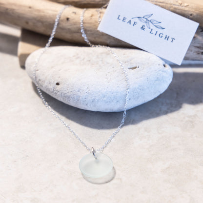 STERLING SILVER COASTAL GLASS NECKLACE - LIGHT AQUA CIRCLE