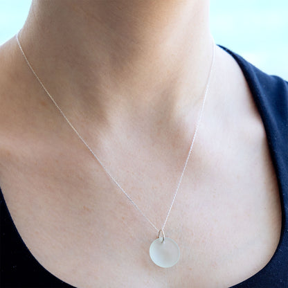 STERLING SILVER COASTAL GLASS NECKLACE - LIGHT AQUA CIRCLE