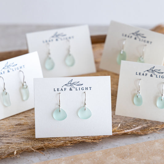 LIGHT AQUA COASTAL GLASS DROP EARRINGS | SILVER PLATED