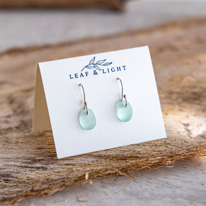 LIGHT AQUA COASTAL GLASS DROP EARRINGS | SILVER PLATED
