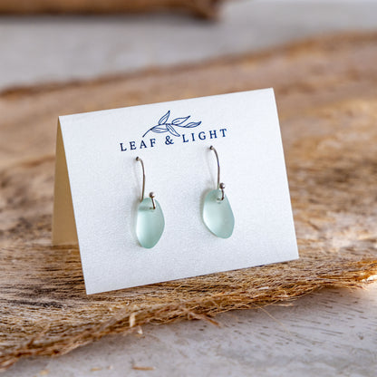 LIGHT AQUA COASTAL GLASS DROP EARRINGS | SILVER PLATED