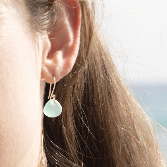 LIGHT AQUA COASTAL GLASS DROP EARRINGS | SILVER PLATED