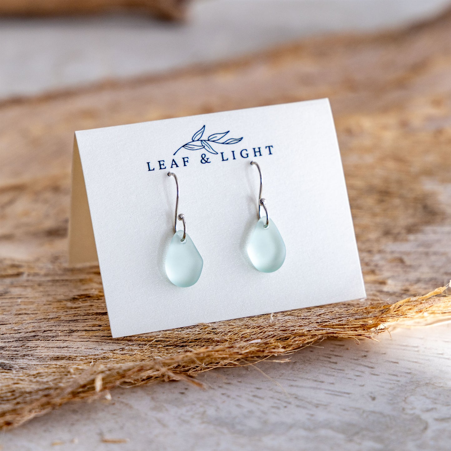 LIGHT AQUA COASTAL GLASS DROP EARRINGS | SILVER PLATED