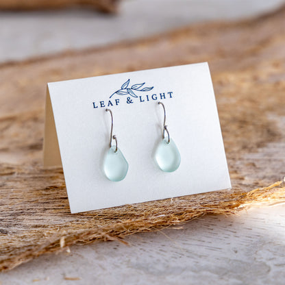 LIGHT AQUA COASTAL GLASS DROP EARRINGS | SILVER PLATED