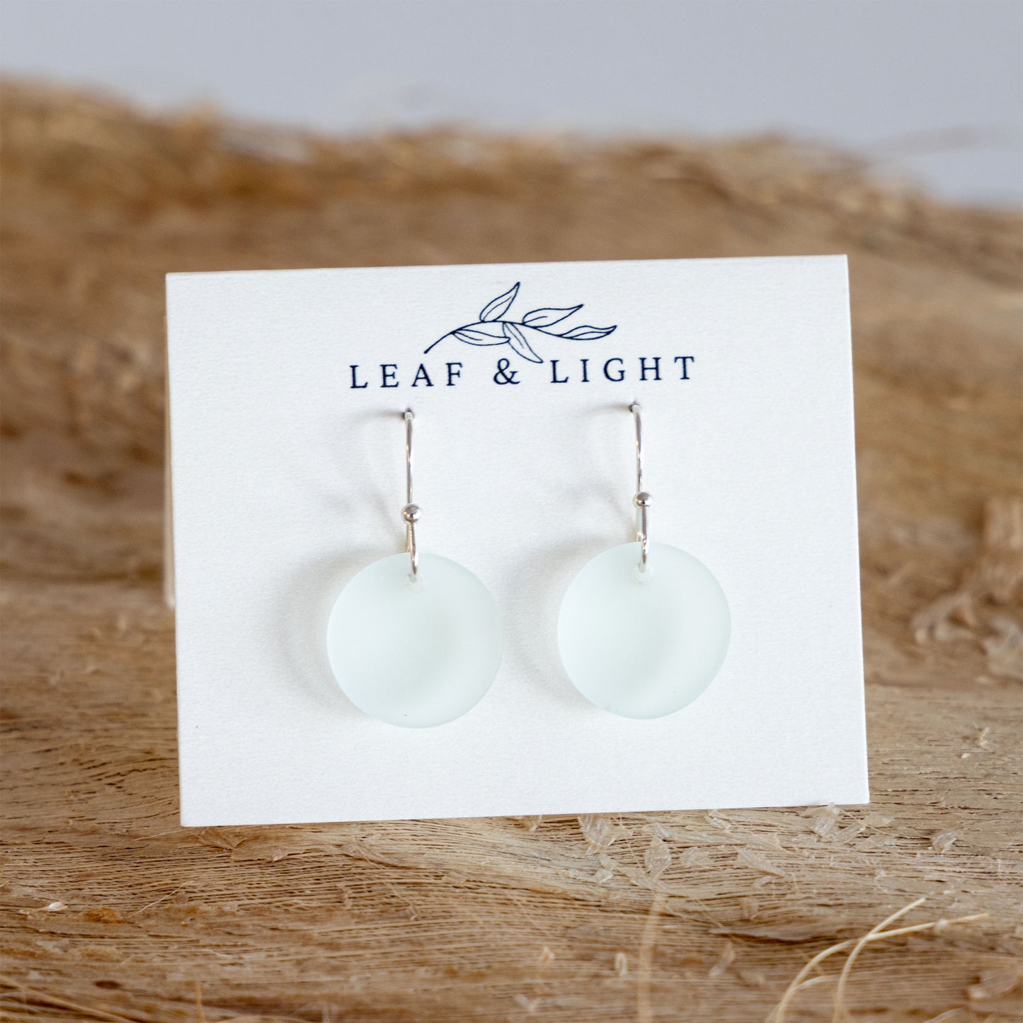 LIGHT AQUA CIRCLE COASTAL GLASS EARRINGS | SILVER PLATED