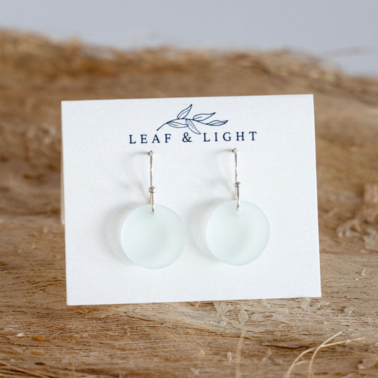 LIGHT AQUA CIRCLE COASTAL GLASS EARRINGS | SILVER PLATED