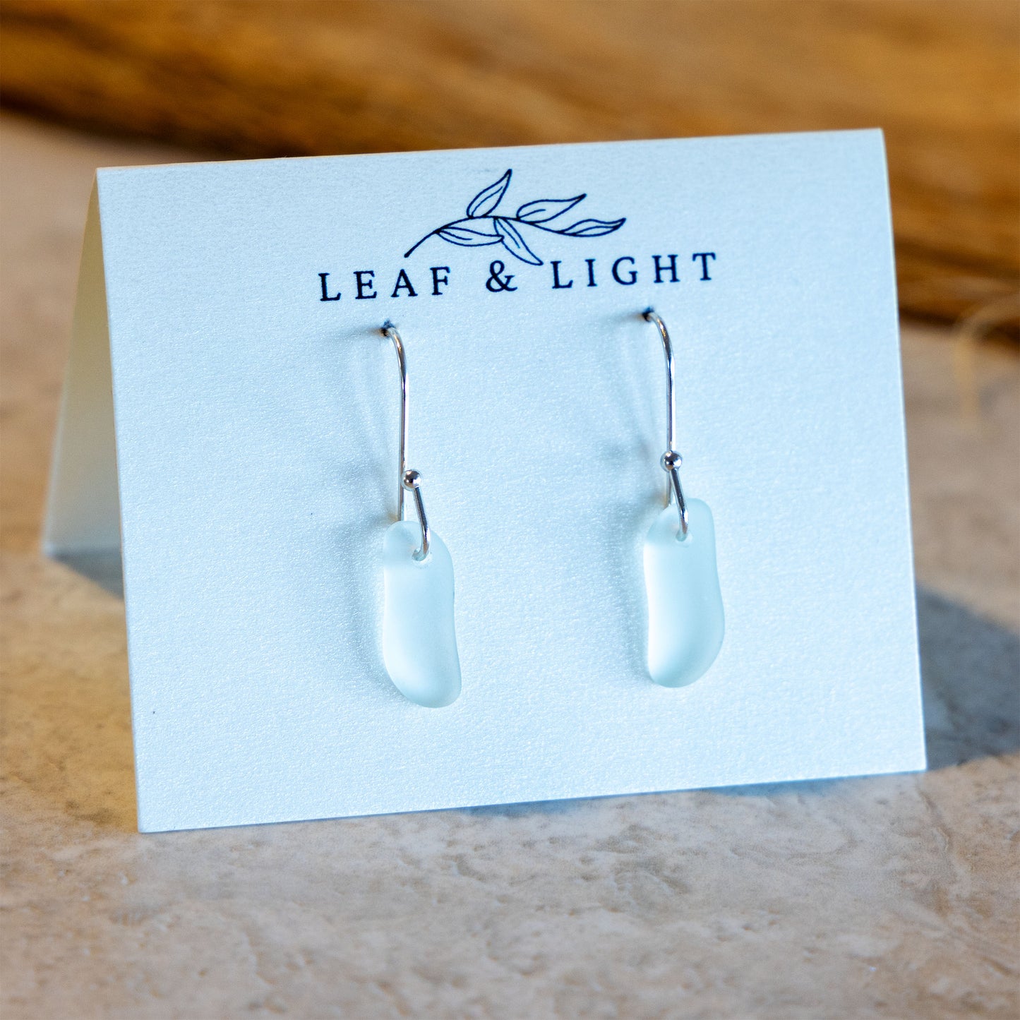 LIGHT AQUA EARRINGS SLIM COASTAL GLASS | SILVER PLATED