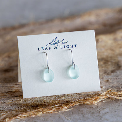 LIGHT AQUA COASTAL GLASS DROP EARRINGS | STERLING SILVER