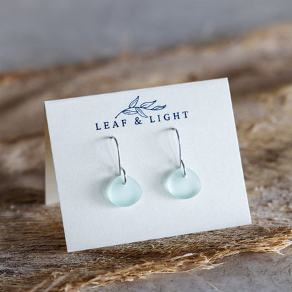 LIGHT AQUA COASTAL GLASS DROP EARRINGS | STERLING SILVER