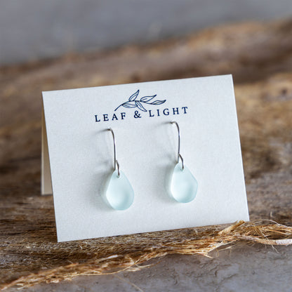 LIGHT AQUA COASTAL GLASS DROP EARRINGS | STERLING SILVER