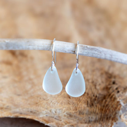 LIGHT AQUA COASTAL GLASS DROP EARRINGS | STERLING SILVER