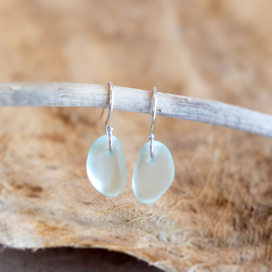 LIGHT AQUA PETAL COASTAL GLASS EARRINGS | STERLING SILVER