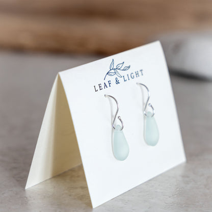 LIGHT AQUA COASTAL GLASS DROP EARRINGS | STERLING SILVER