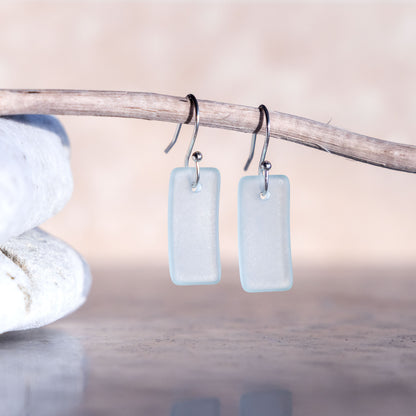 AQUA COASTAL GLASS EARRINGS | SILVER PLATED MODERN DROPS