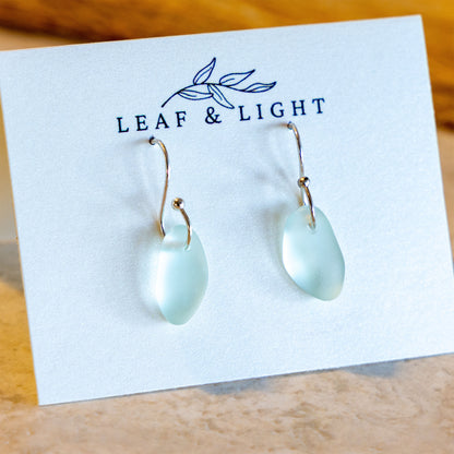 LIGHT AQUA PETAL COASTAL GLASS EARRINGS | SILVER PLATED