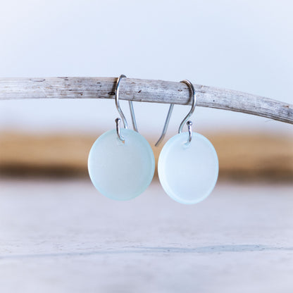 LIGHT AQUA CIRCLE COASTAL GLASS EARRINGS | STERLING SILVER
