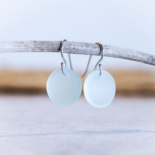 LIGHT AQUA CIRCLE COASTAL GLASS EARRINGS | STERLING SILVER