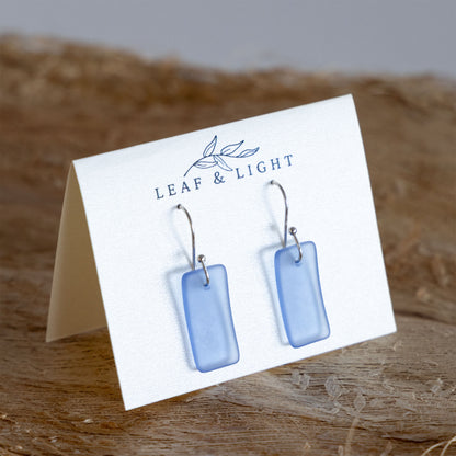 SKY BLUE RECTANGLE COASTAL GLASS EARRINGS | SILVER PLATED