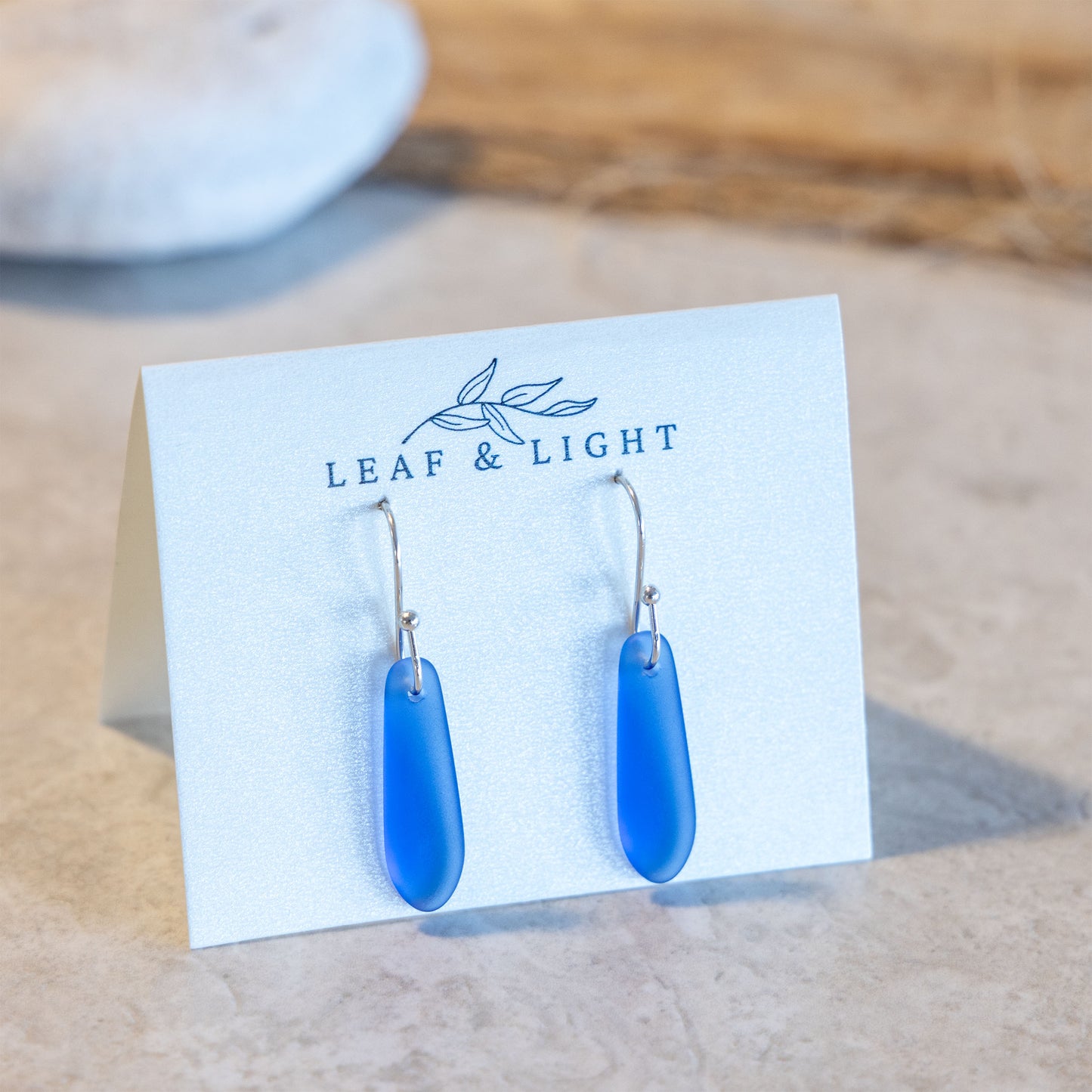 SKY BLUE TEARDROP COASTAL GLASS EARRINGS | SILVER PLATED