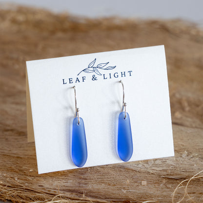 SKY BLUE TEARDROP COASTAL GLASS EARRINGS | SILVER PLATED