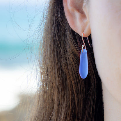 SKY BLUE TEARDROP COASTAL GLASS EARRINGS | SILVER PLATED