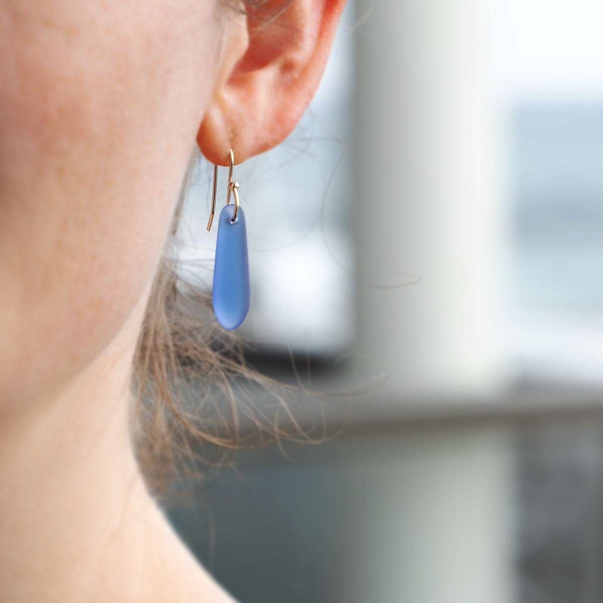 SKY BLUE TEARDROP COASTAL GLASS EARRINGS | SILVER PLATED