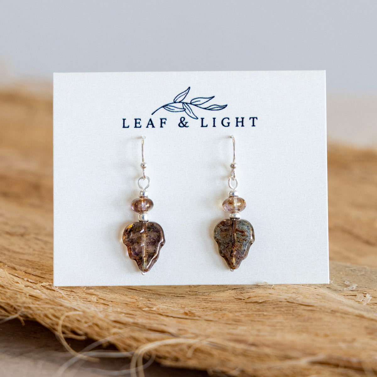 LUMINOUS BROWN LEAF EARRINGS | SILVER PLATED
