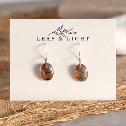 BROWN LUSTER OVAL GLASS MINIMAL EARRINGS | STERLING SILVER
