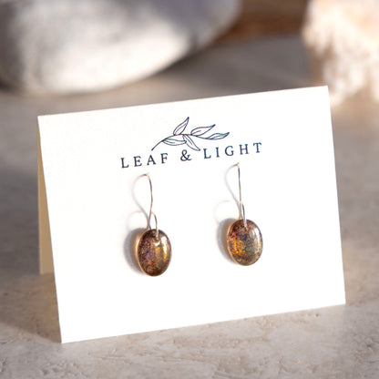 BROWN LUSTER OVAL GLASS MINIMAL EARRINGS | STERLING SILVER