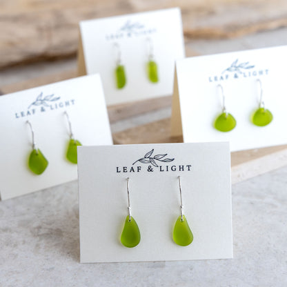OLIVE COASTAL GLASS DROP EARRINGS | SILVER PLATED