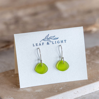 OLIVE COASTAL GLASS DROP EARRINGS | SILVER PLATED