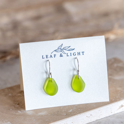 OLIVE COASTAL GLASS DROP EARRINGS | SILVER PLATED