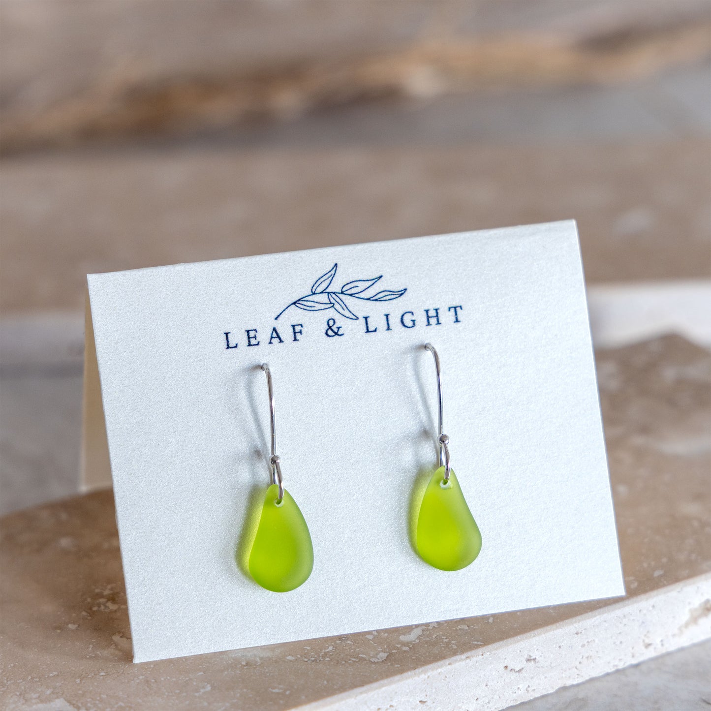 OLIVE COASTAL GLASS DROP EARRINGS | SILVER PLATED