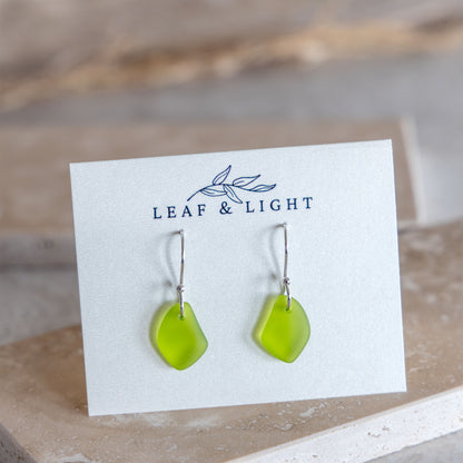 OLIVE COASTAL GLASS DROP EARRINGS | SILVER PLATED