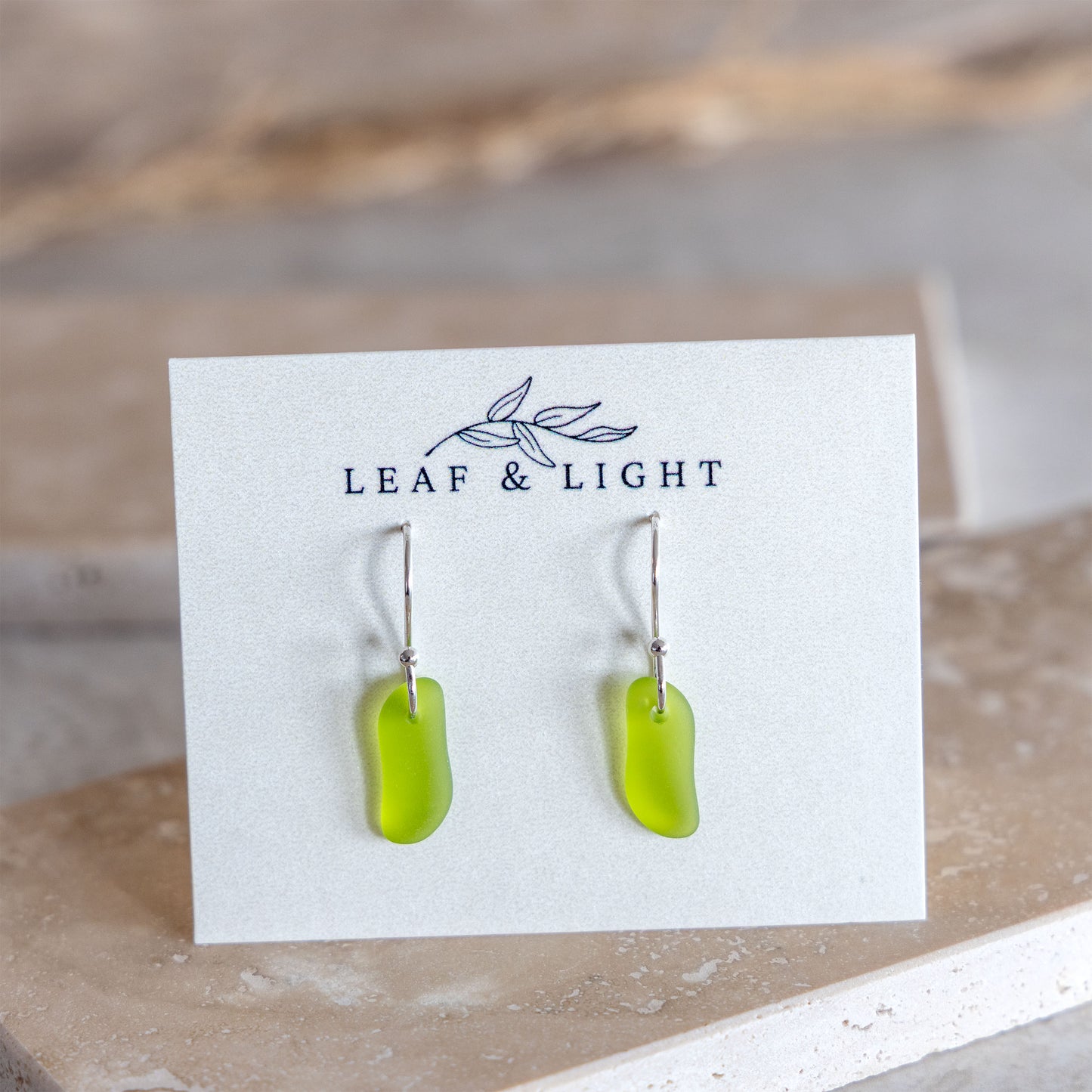 OLIVE COASTAL GLASS DROP EARRINGS | SILVER PLATED