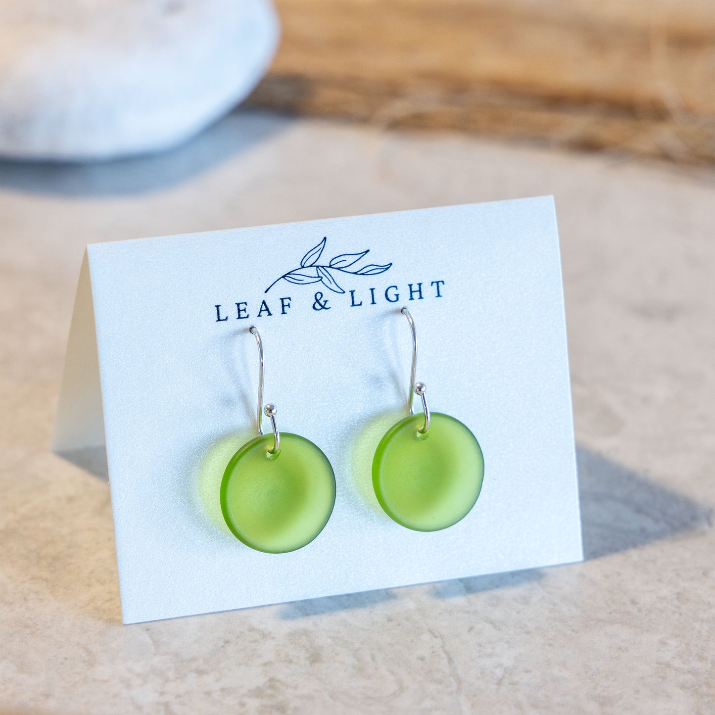 OLIVE CIRCLE COASTAL GLASS EARRINGS | SILVER PLATED