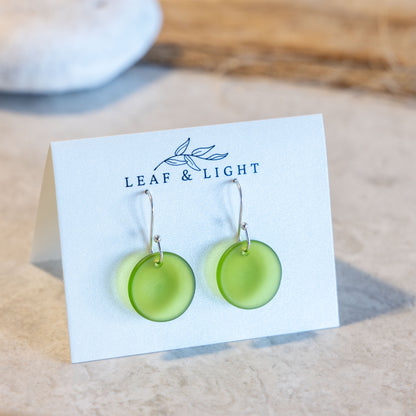 OLIVE CIRCLE COASTAL GLASS EARRINGS | SILVER PLATED