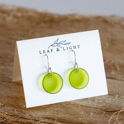 OLIVE CIRCLE COASTAL GLASS EARRINGS | SILVER PLATED